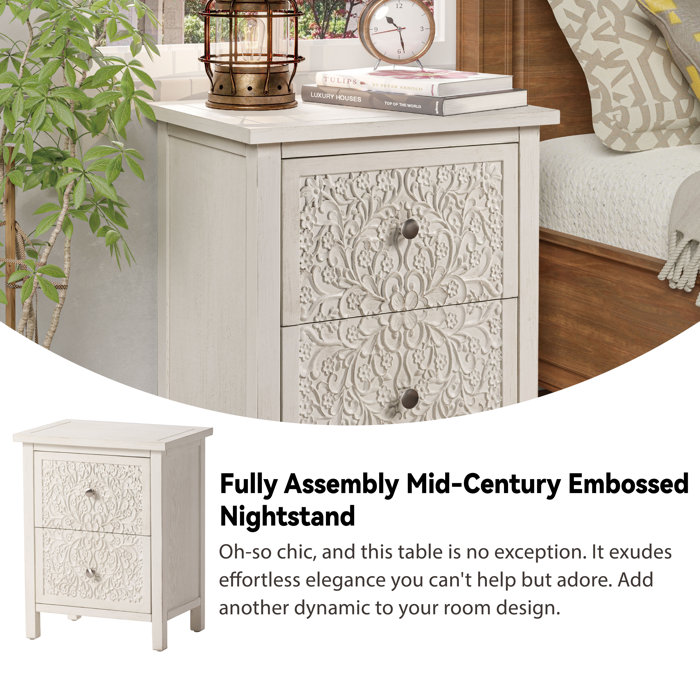 Bungalow Rose Levera Farmhouse FullyAssembled 2Drawer Nightstand